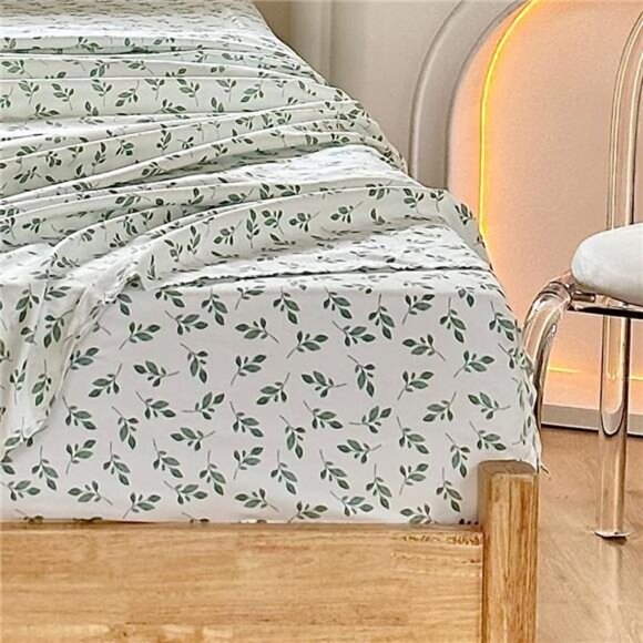 Green Leaf Sheets King, Deep Pocket Sheets, 1800 Thread Count Leaf Bed Sheets - Picture 3 of 7
